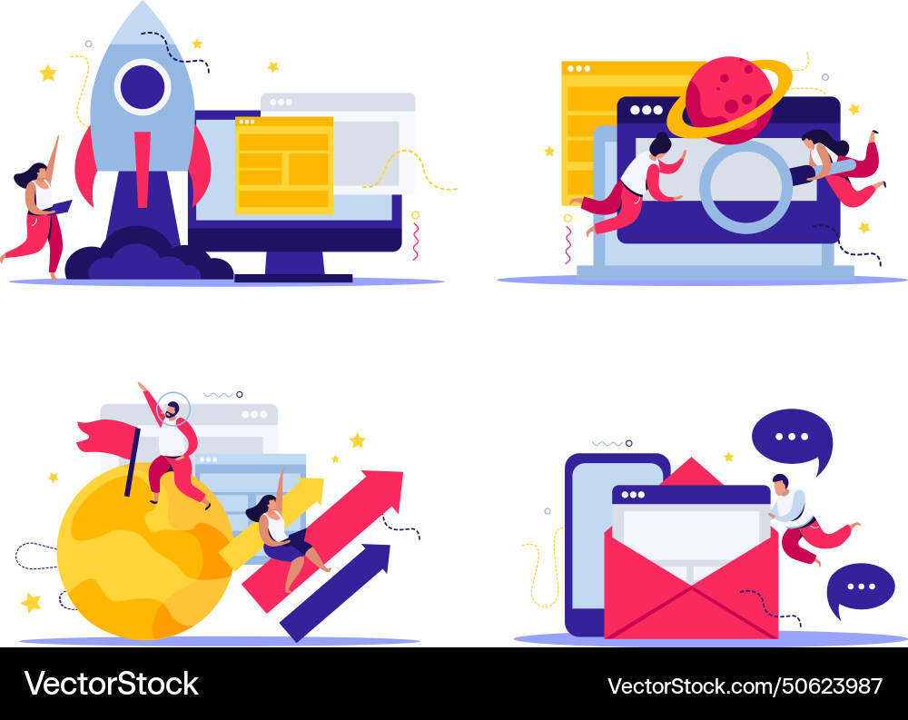 Startup flat compositions set Royalty Free Vector Image