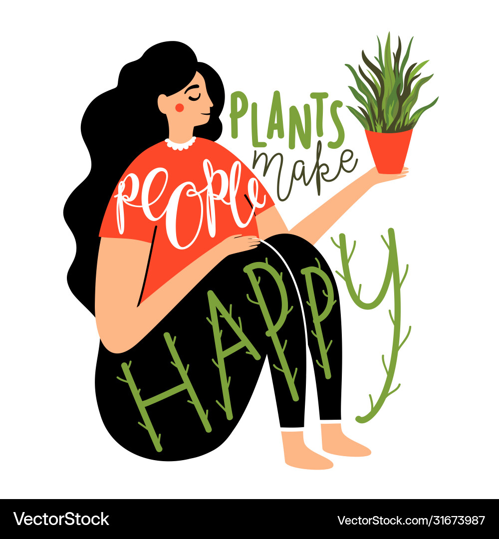 With long hair woman holding pot and lettering With long hair woman holding pot and lettering vector image