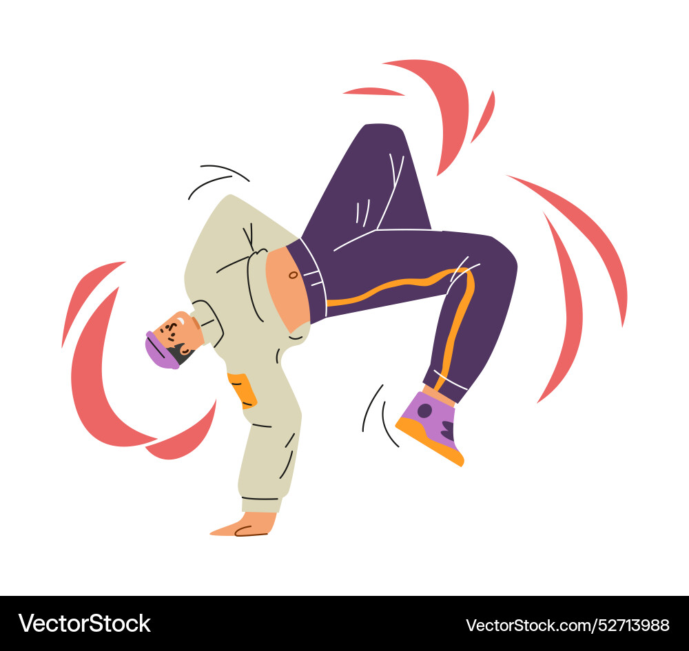 Break dancer in action dynamic pose handstand vector image