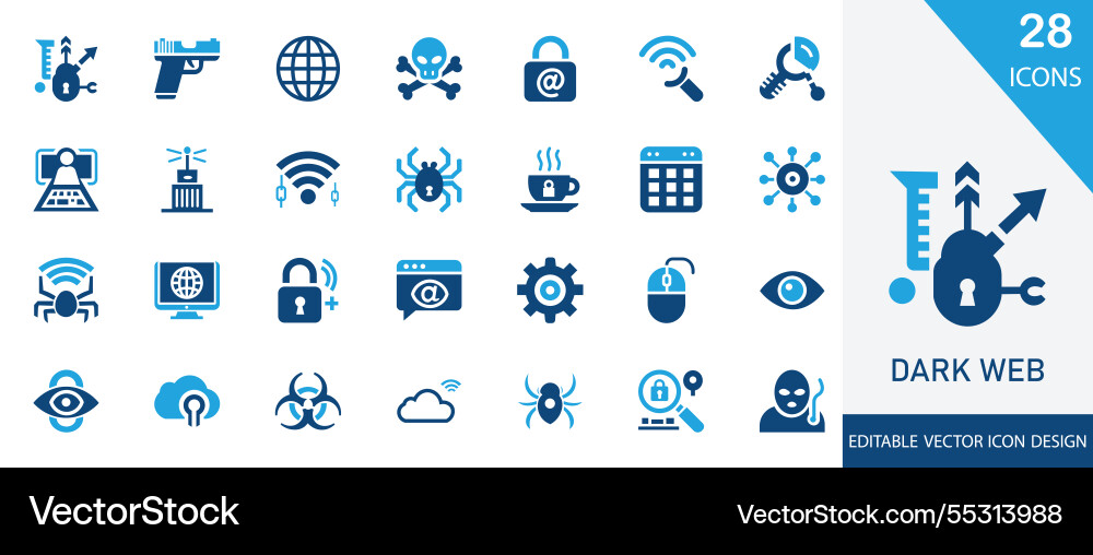 Dark web solid icon set Vector Image
