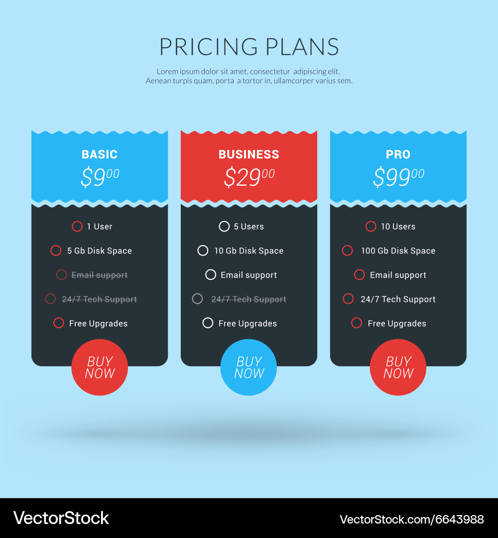 Design template for pricing table in flat Vector Image