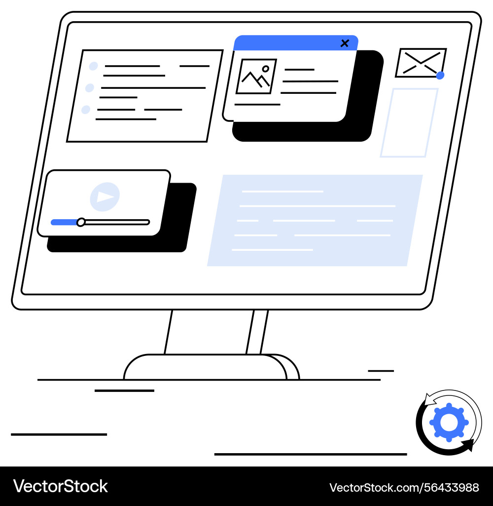 Digital workflow displayed on monitor Digital workflow displayed on monitor vector image