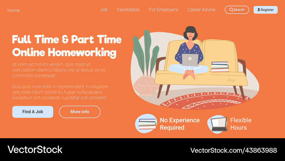 Full time and part online homeworking website Full time and part online homeworking website vector image