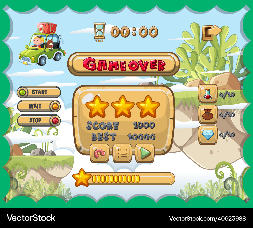 Game user interface with over and three stars Vector Image