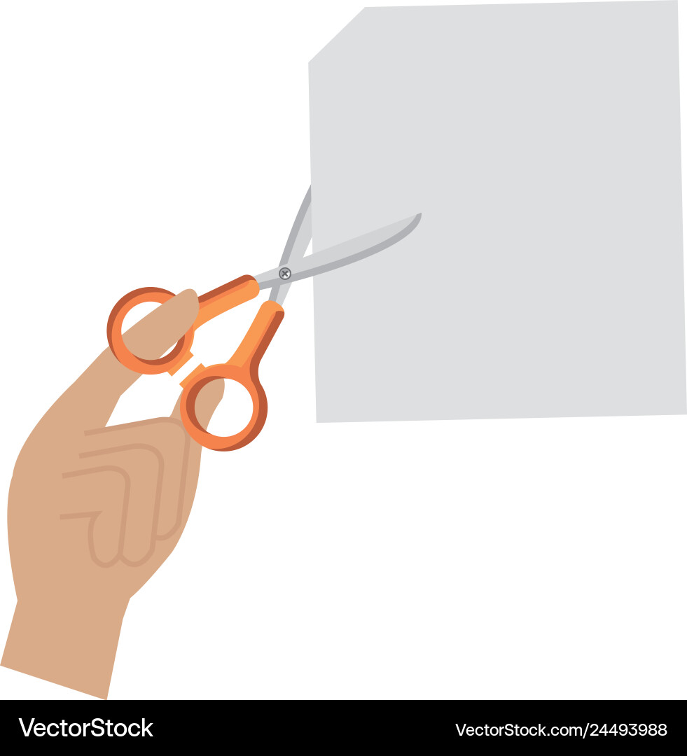 Hand cutting notebook sheet with scissors Hand cutting notebook sheet with scissors vector image