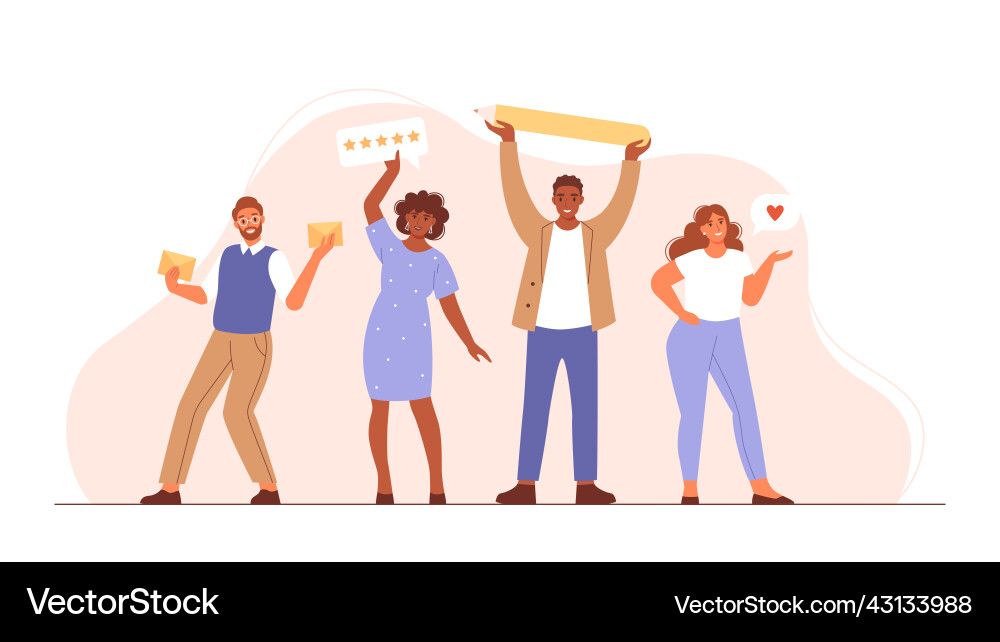 Happy clients giving positive feedback Happy clients giving positive feedback vector image