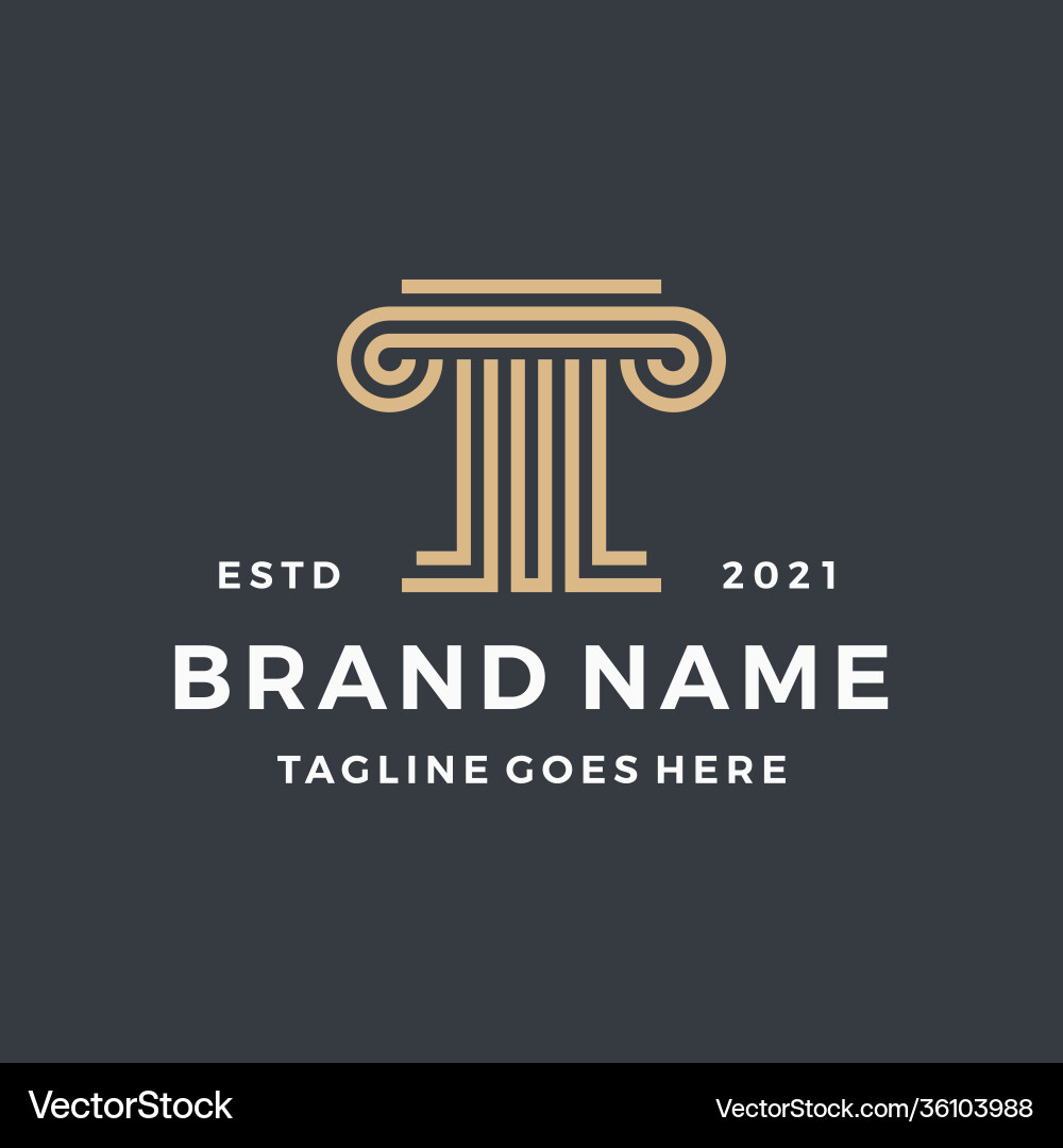 Law pillar gold color on blue background logo icon Law pillar gold color on blue background logo icon vector image