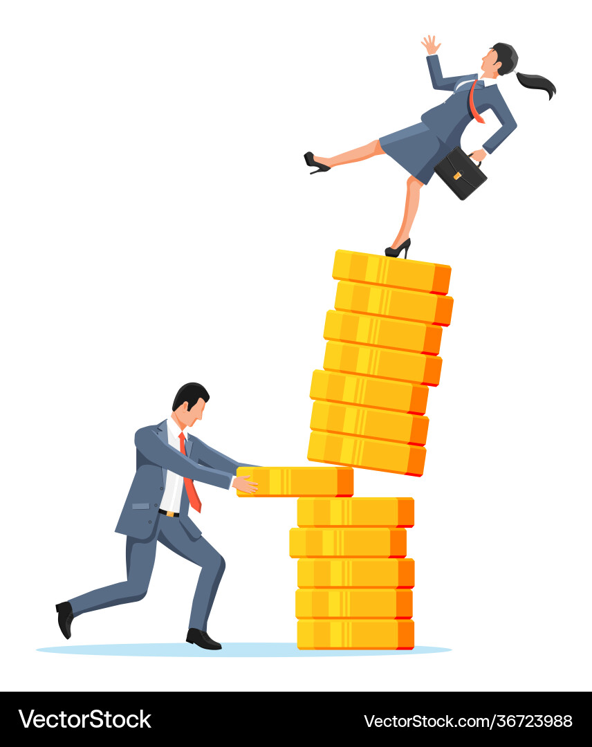 Man tries to pull coin out stack Man tries to pull coin out stack vector image