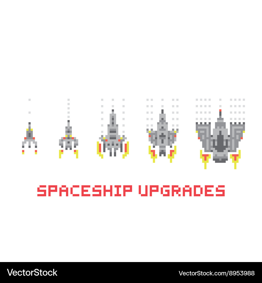 Pixel art style spaceship game upgrades set vector image