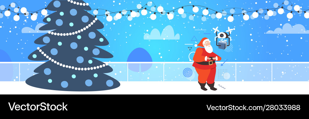 Santa claus using remote control operating drone Santa claus using remote control operating drone vector image
