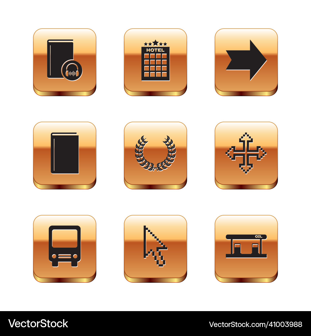 Set audio book bus pixel arrow cursor laurel Set audio book bus pixel arrow cursor laurel vector image