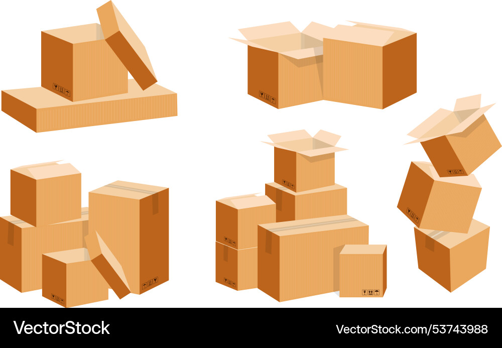 Set of different open and closed boxes Set of different open and closed boxes vector image