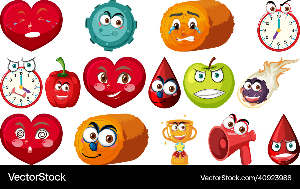 Set of different toy objects with smiley faces Vector Image