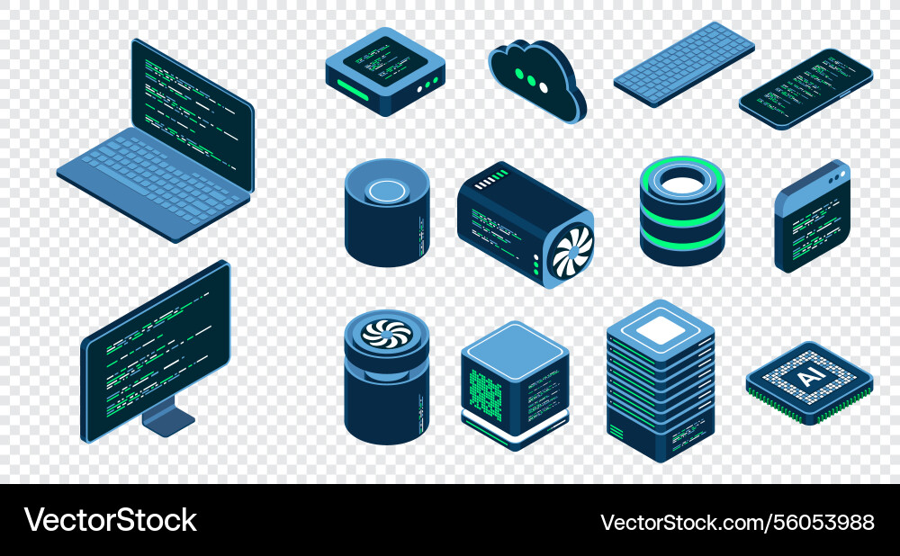 Set of isometric computer technology Set of isometric computer technology vector image