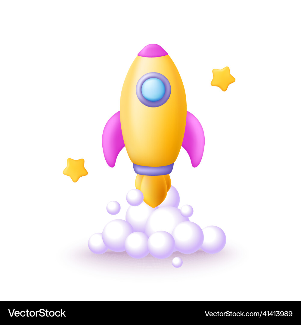 3d cartoon spaceship rocket sturt up in space Vector Image