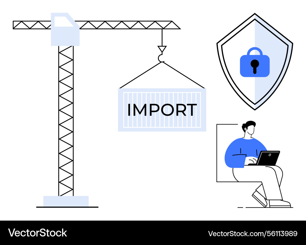 Container import via crane with digital security Container import via crane with digital security vector image