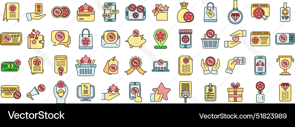 Customer loyalty program icons set color Customer loyalty program icons set color vector image