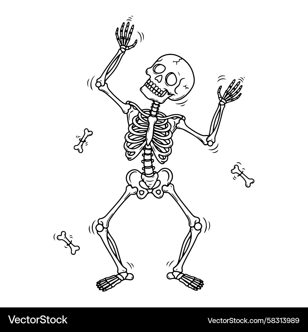 Dancing Skeleton with Floating Bones Vector Image