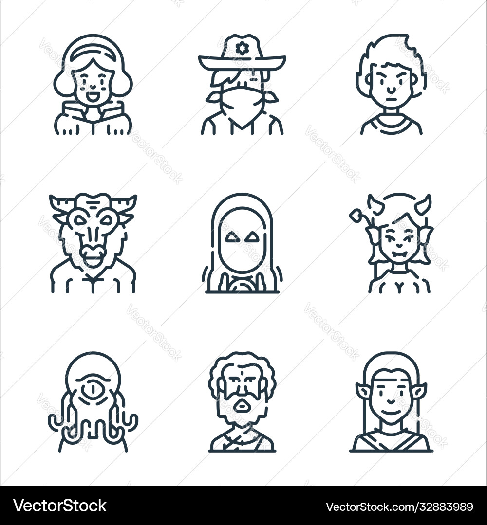 Fantastic characters line icons linear set Vector Image