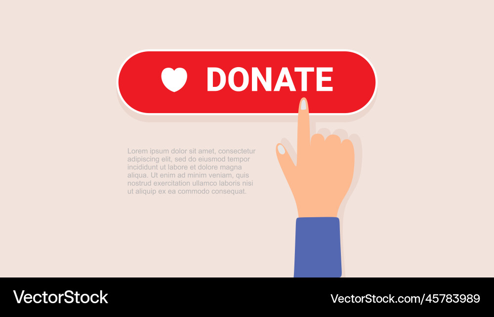 Hand push donate button in flat style design Vector Image