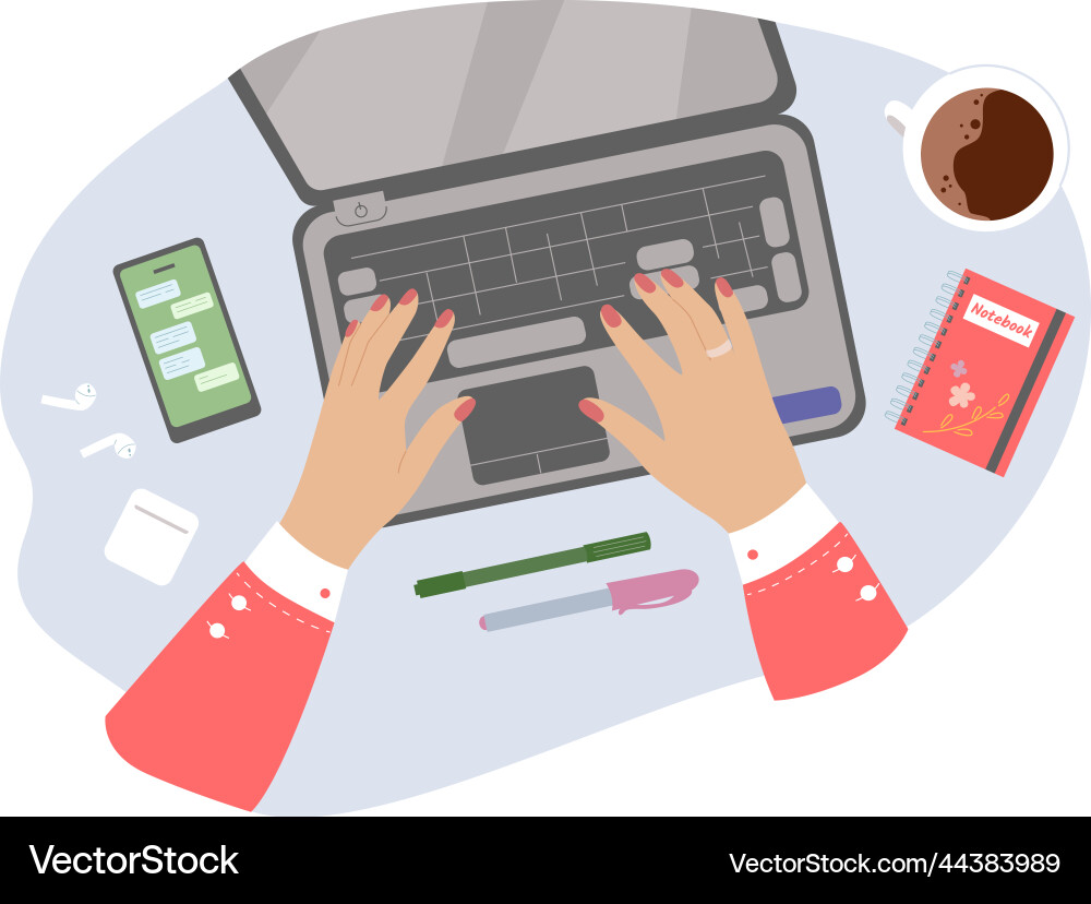 Office table top view Royalty Free Vector Image