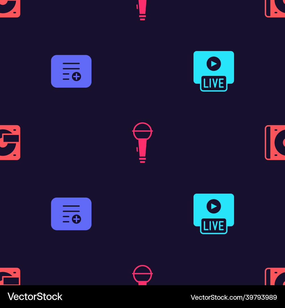 Set live stream add to playlist microphone Set live stream add to playlist microphone vector image