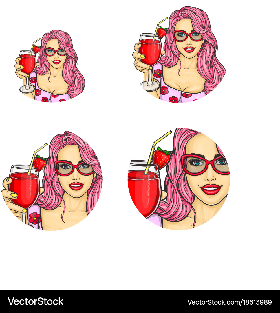 Set of pop art round avatar icons for users Vector Image