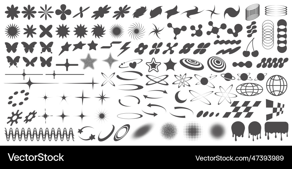 Y2k retro elements abstract shapes and symbols Y2k retro elements abstract shapes and symbols Vector Image