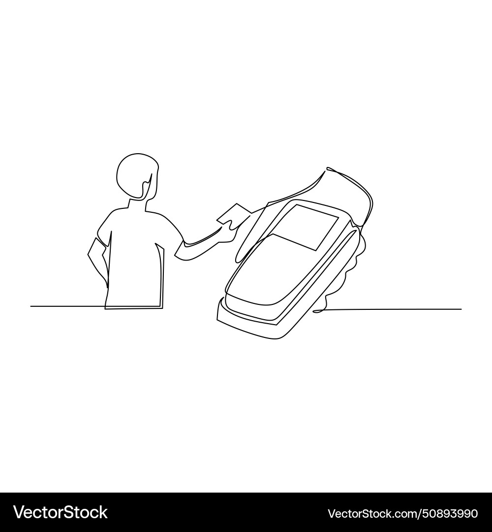 A male customer makes payment using credit Vector Image