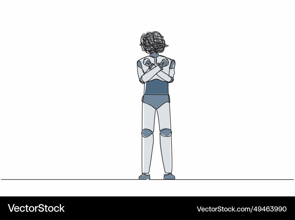Continuous one line drawing robot with round Continuous one line drawing robot with round vector image