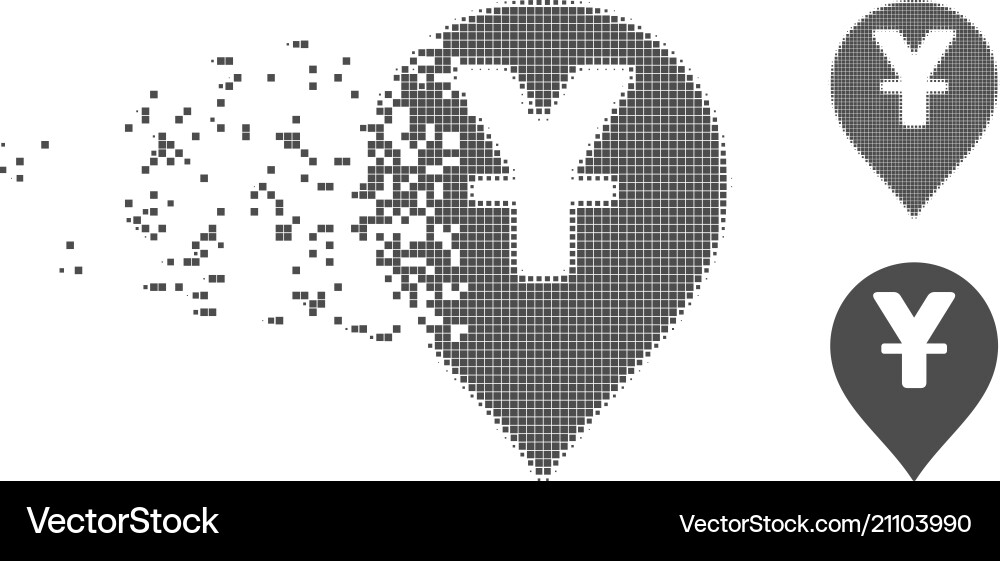 Dissolving pixel halftone yen map marker icon Dissolving pixel halftone yen map marker icon Vector Image