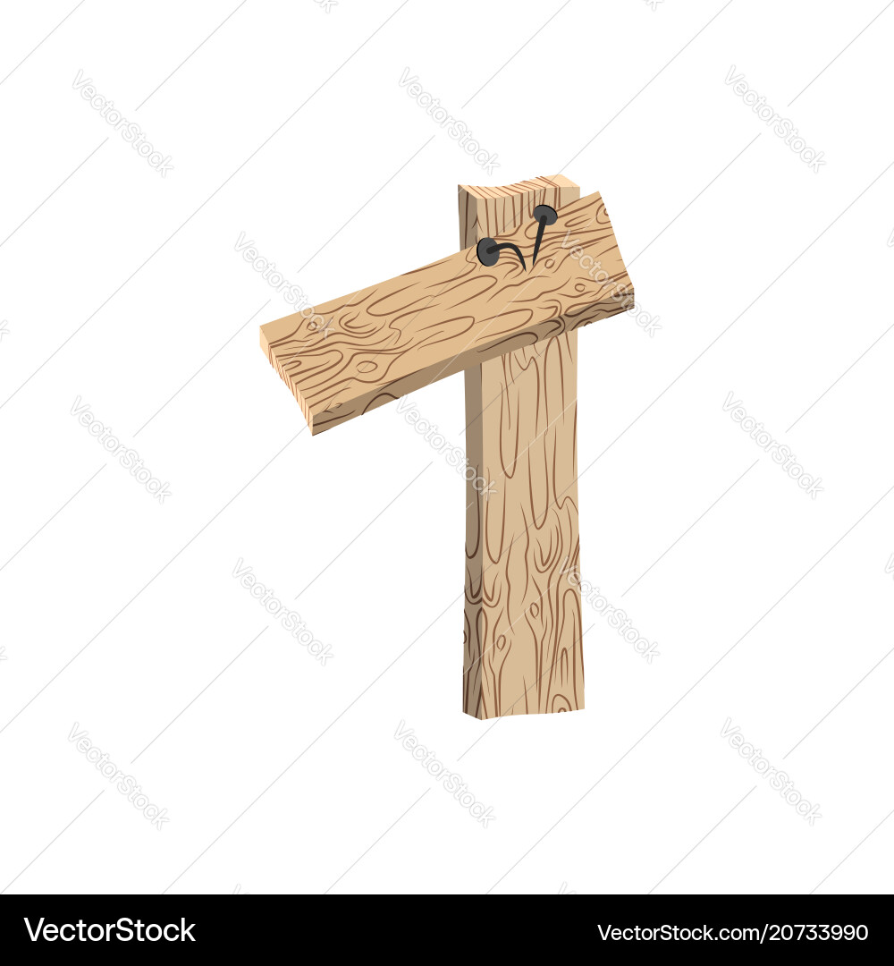 Number 1 wood board font one symbol plank Vector Image