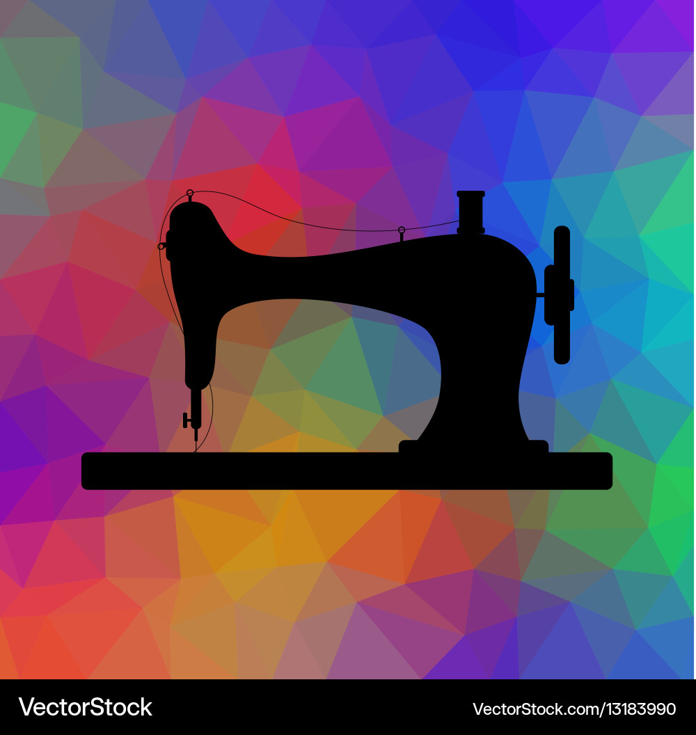 Old sewing machine on triangular background Vector Image