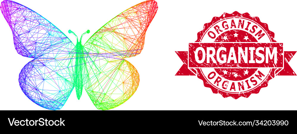 Scratched organism seal and multicolored net vector image