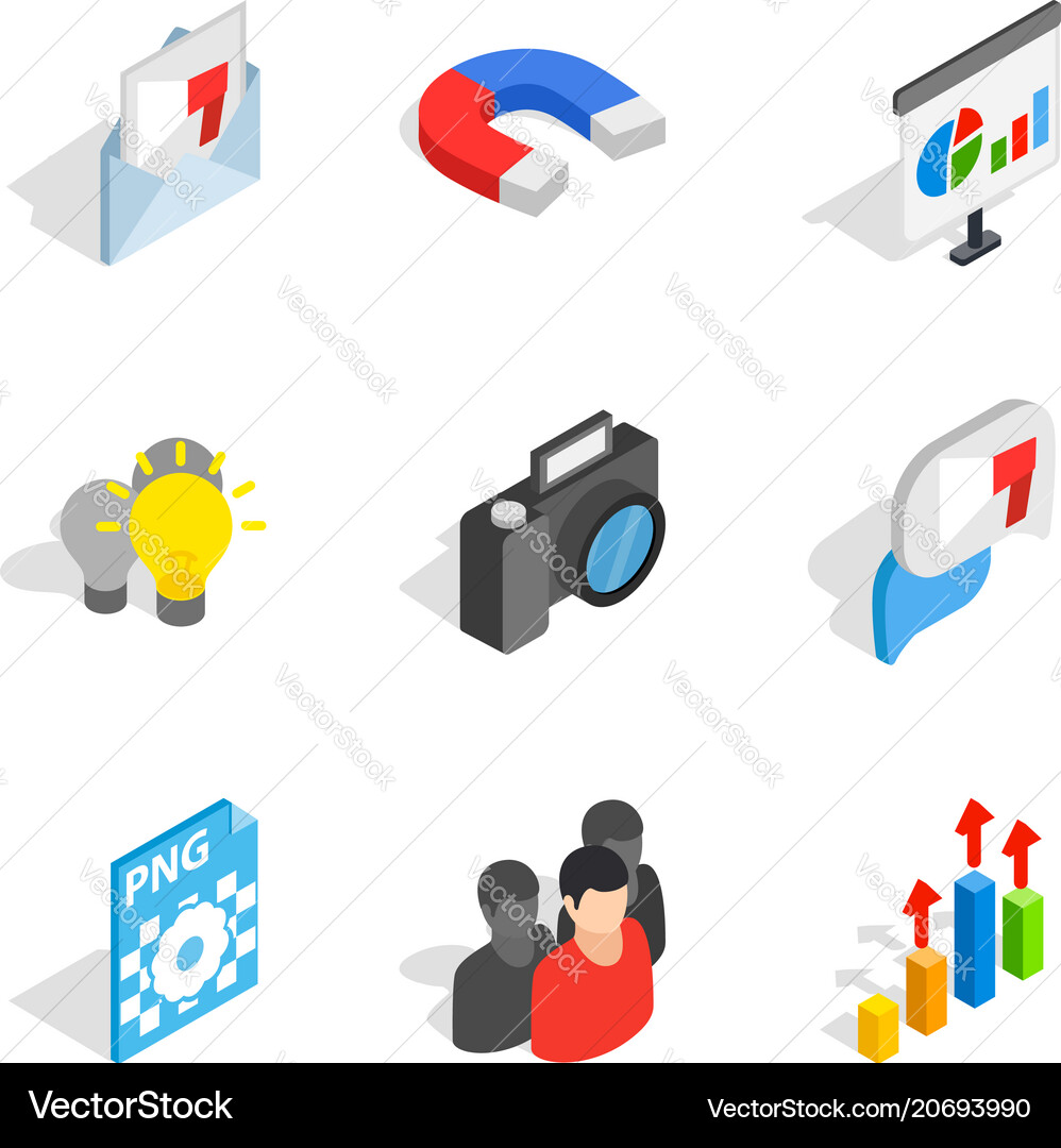 Work on computer icons set isometric style Vector Image