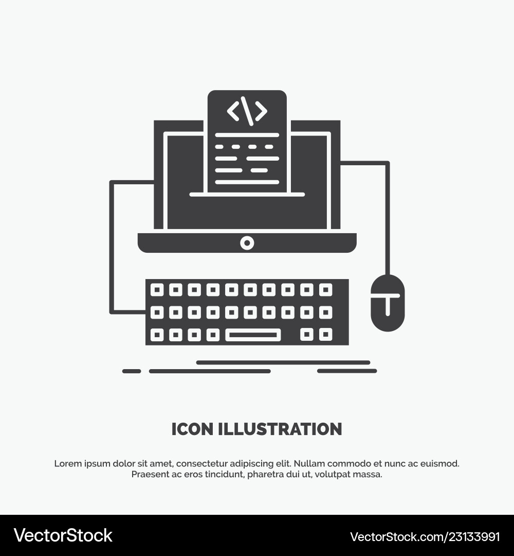 Code coding computer monoblock screen icon glyph Code coding computer monoblock screen icon glyph vector image