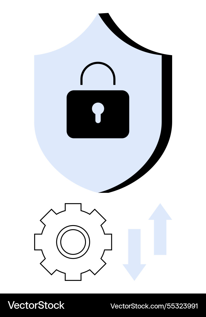 Cybersecurity shield with lock gear and data Cybersecurity shield with lock gear and data vector image