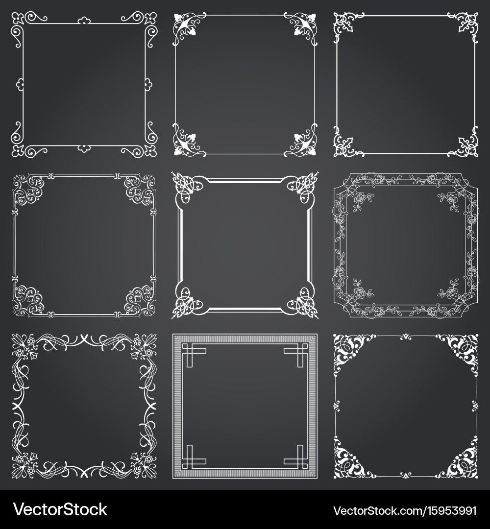 Decorative frames and borders square set 3 vector image