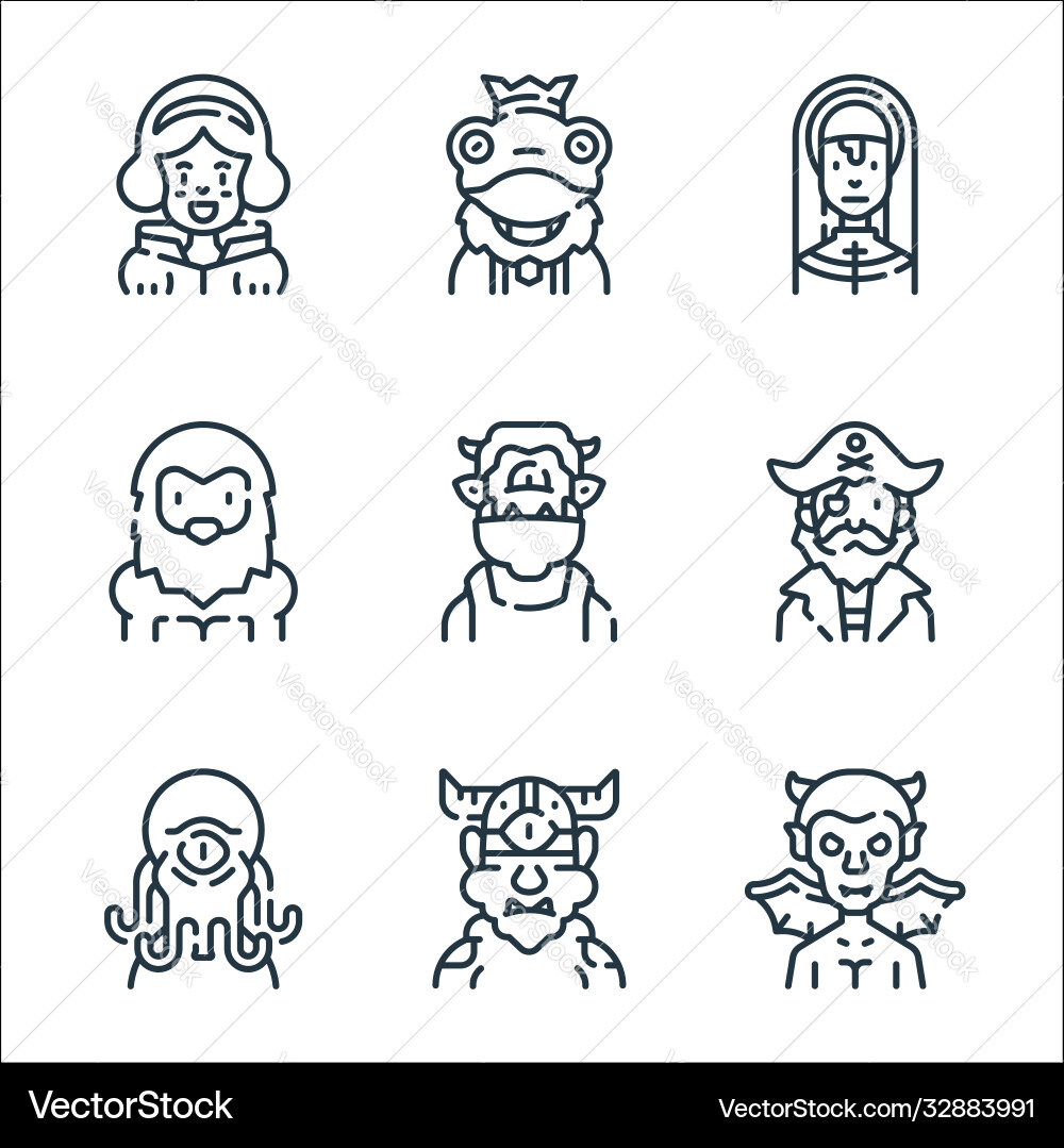 Fantastic characters line icons linear set Fantastic characters line icons linear set vector image