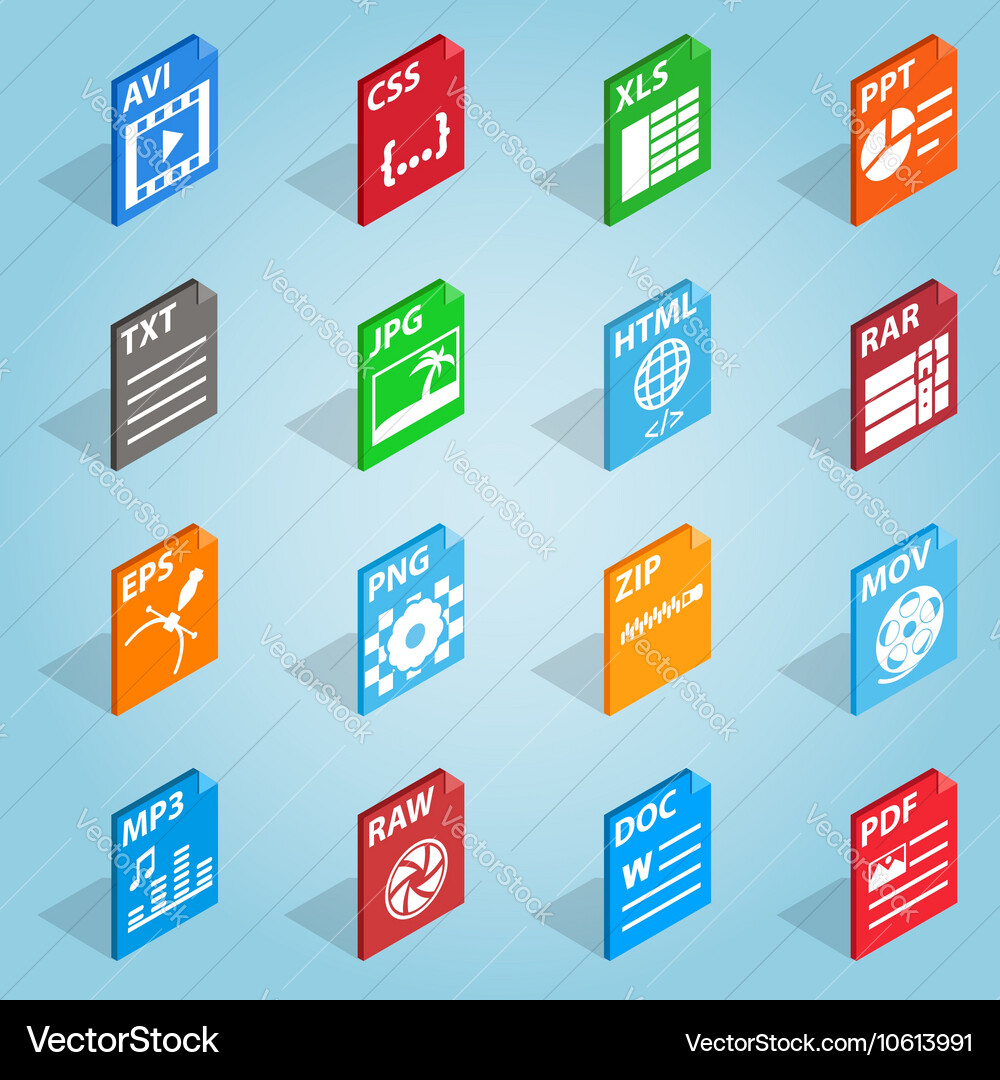 File format set icons isometric 3d style vector image