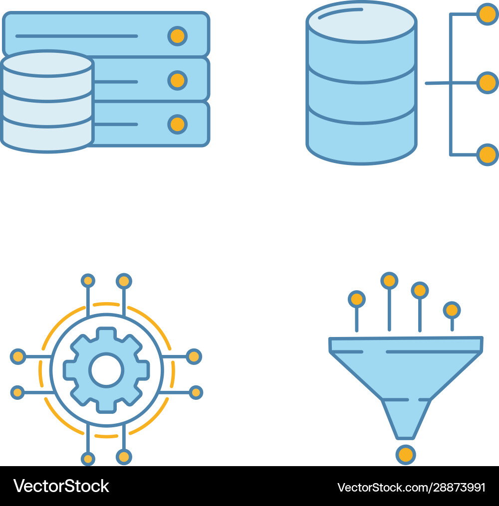 Machine learning color icons set Machine learning color icons set vector image