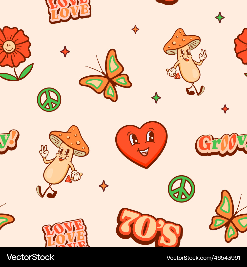 Retro Cartoon Mushroom Pattern Vector Image