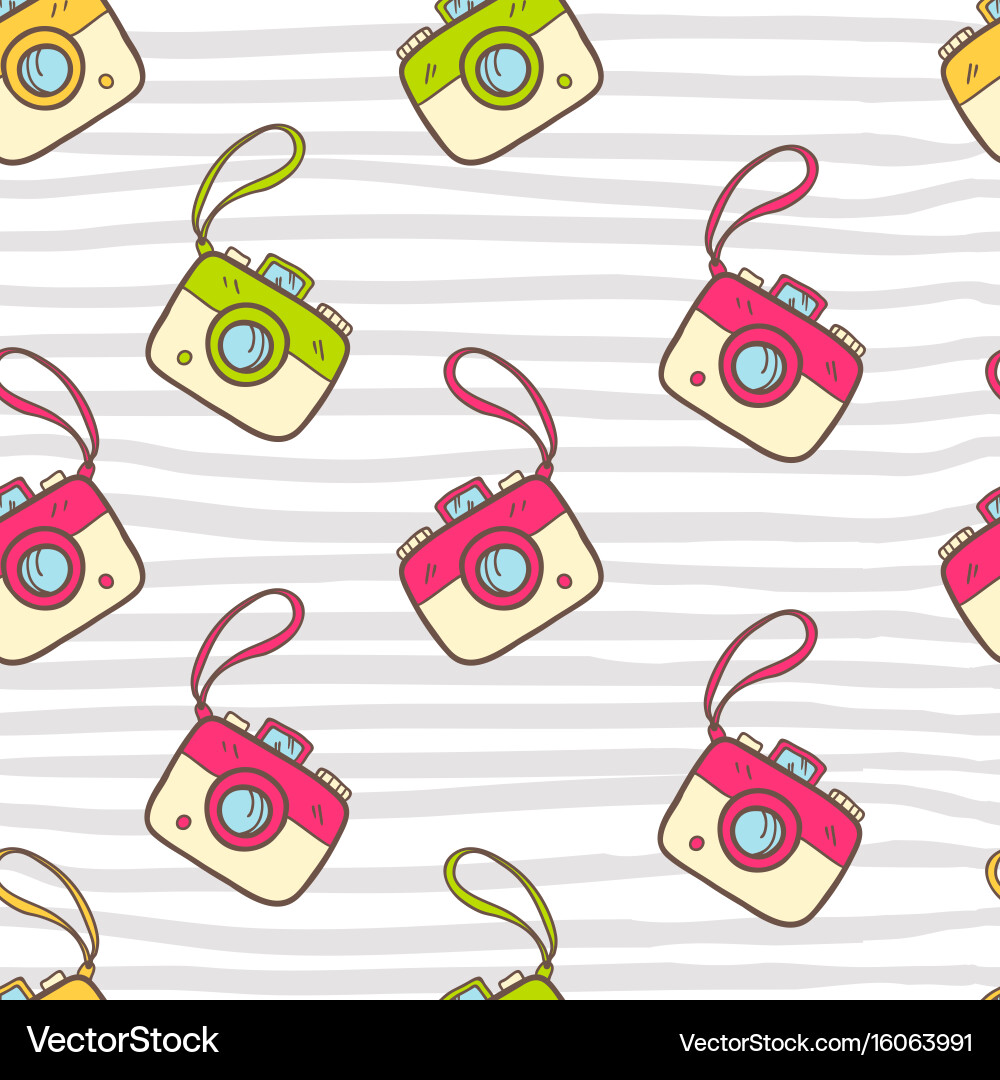 Seamless summer pattern with color photo camera Vector Image