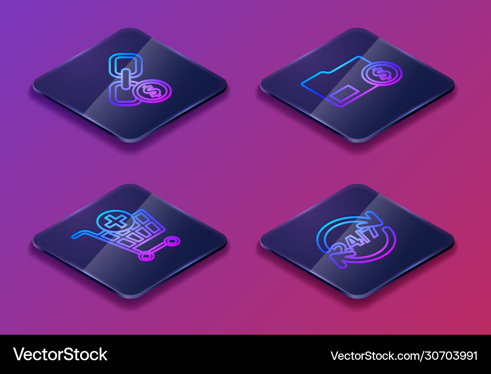 Set isometric line chain link and coin add vector image