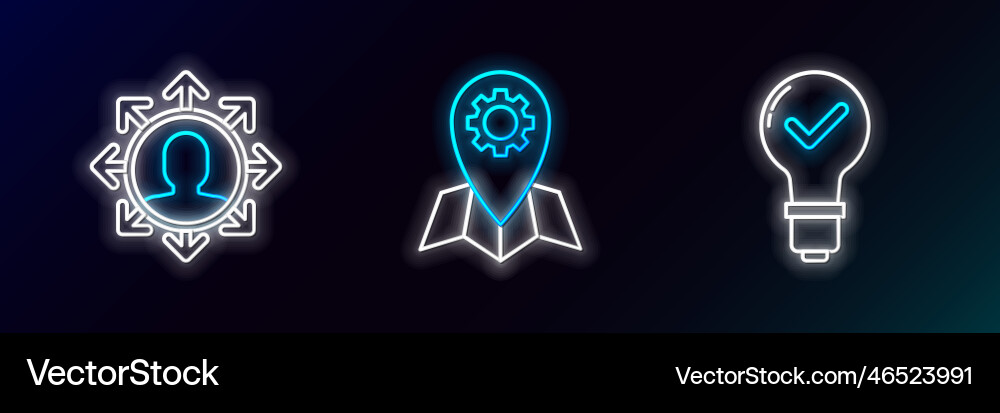 Set line light bulb and check mark project team Vector Image