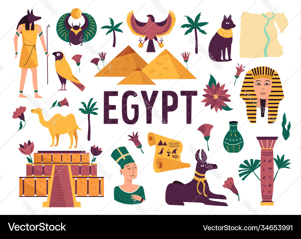 Set symbols landmarks objects ancient Set symbols landmarks objects ancient vector image