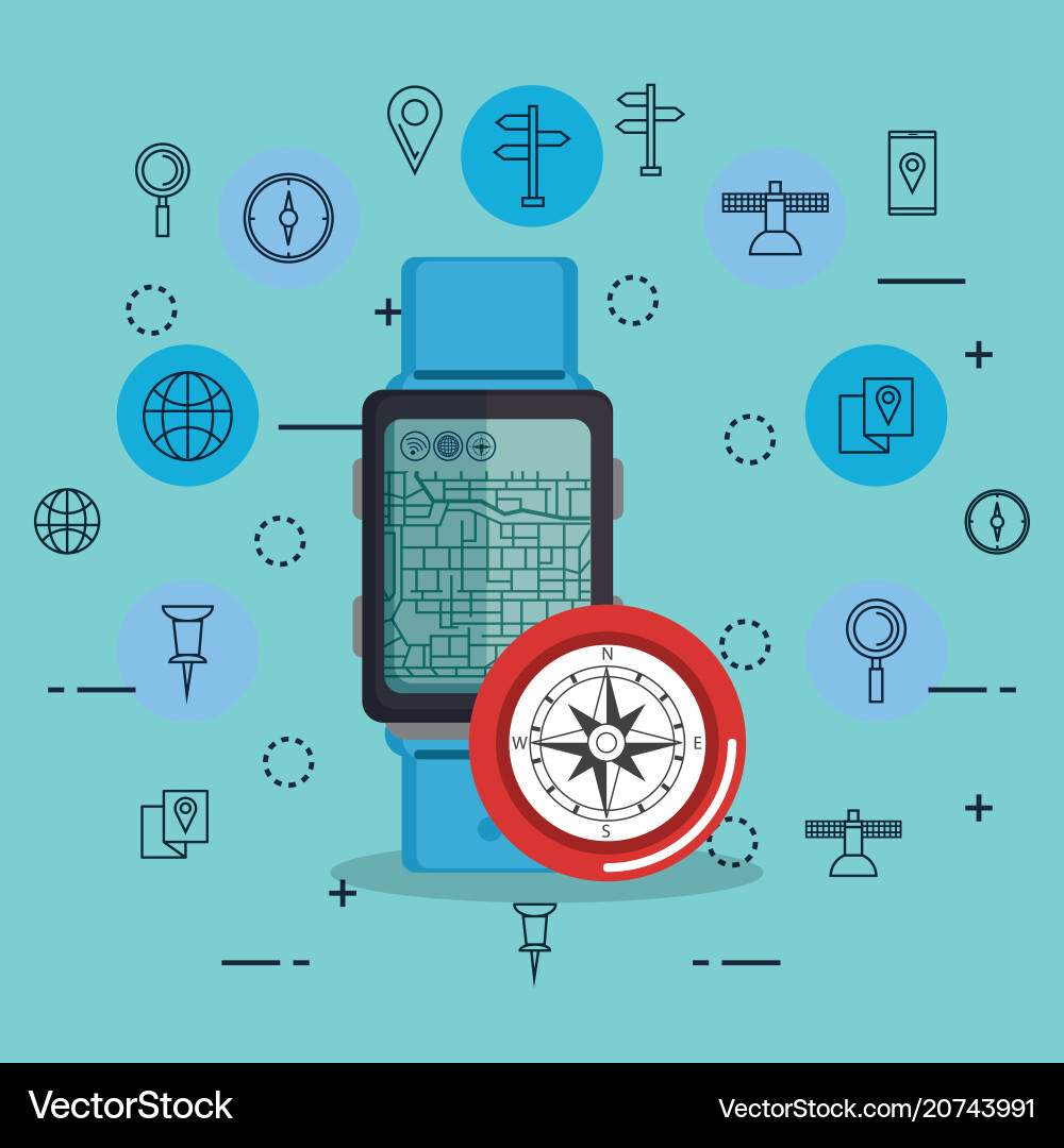 Smartwatch with gps navigation app Smartwatch with gps navigation app vector image