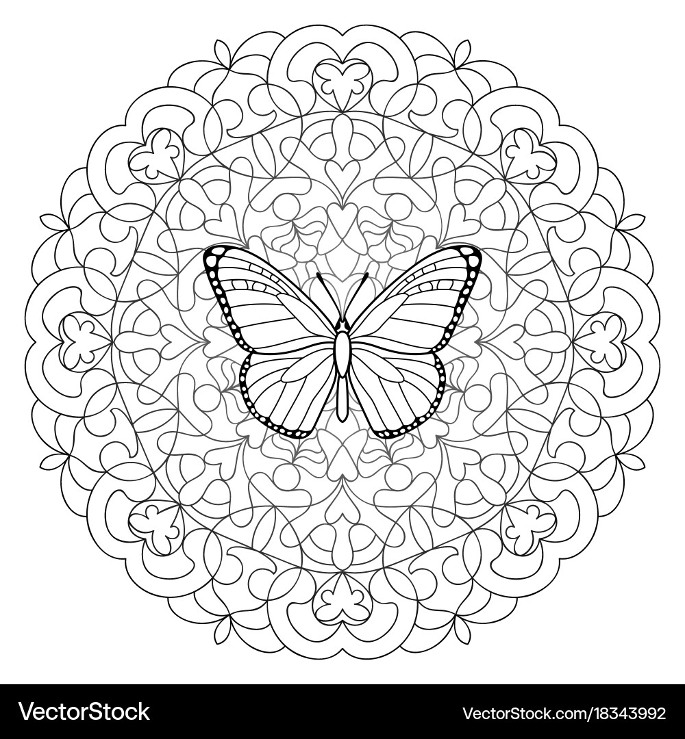 Butterfly mandala coloring page vector image