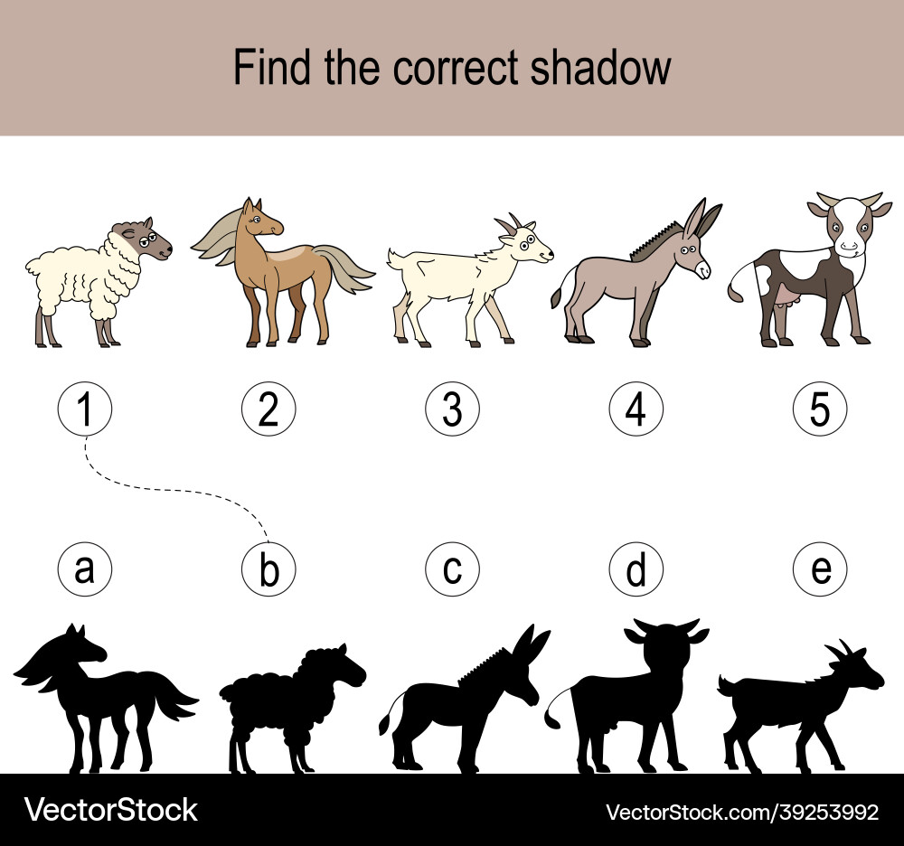 Find the correct shadow puzzle with different Find the correct shadow puzzle with different Vector Image