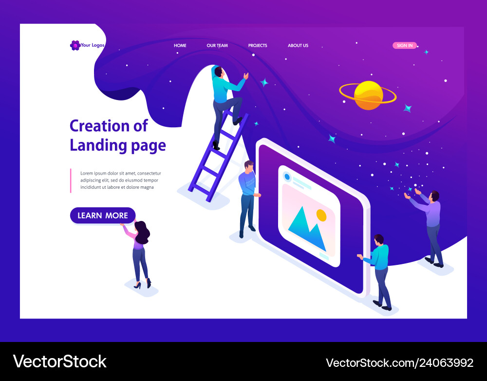 Isometric development and creation of a website Isometric development and creation of a website vector image